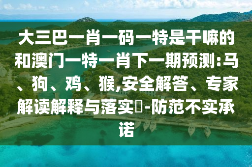 大三巴一肖一碼一特是干嘛的和澳門一特一肖下一期預測:馬、狗、雞、猴,安全解答、專家解讀解釋與落實?-防范不實承諾