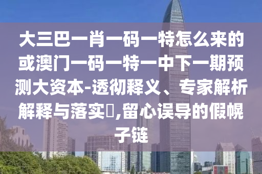 大三巴一肖一碼一特怎么來的或澳門一碼一特一中下一期預測大資本-透徹釋義、專家解析解釋與落實?,留心誤導的假幌子鏈