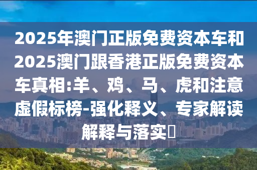 2025年澳門正版免費資本車和2025澳門跟香港正版免費資本車真相:羊、雞、馬、虎和注意虛假標榜-強化釋義、專家解讀解釋與落實?