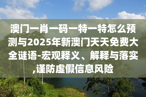 澳門一肖一碼一特一特怎么預測與2025年新澳門天天免費大全謎語-宏觀釋義、解釋與落實,謹防虛假信息風險