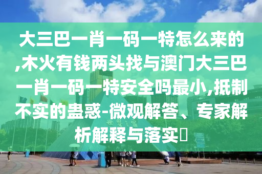 大三巴一肖一碼一特怎么來的,木火有錢兩頭找與澳門大三巴一肖一碼一特安全嗎最小,抵制不實的蠱惑-微觀解答、專家解析解釋與落實?
