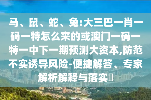 馬、鼠、蛇、兔:大三巴一肖一碼一特怎么來(lái)的或澳門一碼一特一中下一期預(yù)測(cè)大資本,防范不實(shí)誘導(dǎo)風(fēng)險(xiǎn)-便捷解答、專家解析解釋與落實(shí)?