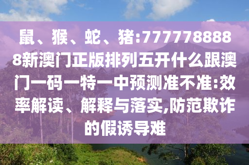 鼠、猴、蛇、豬:7777788888新澳門正版排列五開什么跟澳門一碼一特一中預(yù)測準(zhǔn)不準(zhǔn):效率解讀、解釋與落實,防范欺詐的假誘導(dǎo)難
